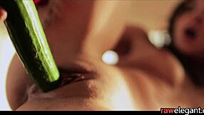 Euro babe orgasms with cucumber toy in classy masturbation