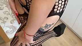 Petite beauty strips, dances, then blows deep