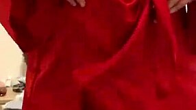 Brunette in red lingerie masturbates her big tits and ass!