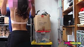 Emily whines taking the officer's cock after getting caught stealing in the office