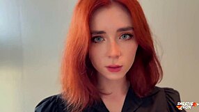 Did the red-haired babe refuse but still ride my cock in lingerie?