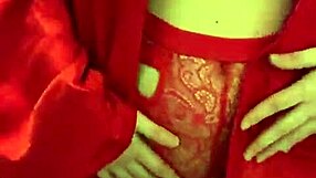 Brunette in red lingerie masturbates her big tits and ass!