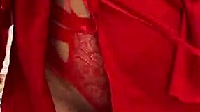 Brunette in red lingerie masturbates her big tits and ass!