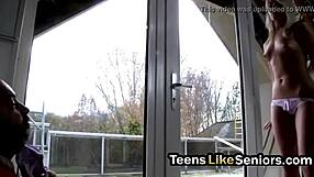 Nerdy teen drilled hard by lustful grandpa in bed