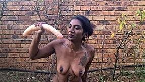 Indian Slut Gagging Hard on Dildo with Deepthroat Vomiting in Garden