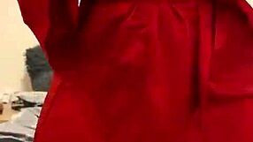 Brunette in red lingerie masturbates her big tits and ass!