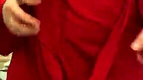 Brunette in red lingerie masturbates her big tits and ass!