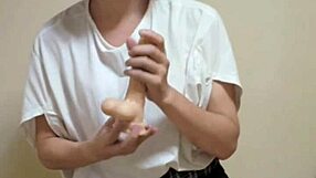 Ting Xuan, a gorgeous shemale, enjoys blow job and anal sex with a huge toy