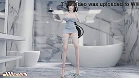 jinghai from azur lane performs a naked dance in 3d anime style