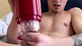 While smoking a cigarette, this guy strokes his massive cock. Homemade solo masturbation fun.