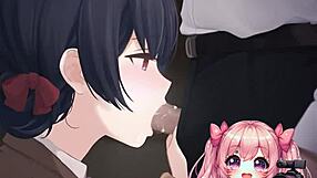 Kneeling down to worship an anime cock and drink the cum