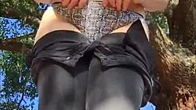 Naughty slut masturbates to orgasm outside!