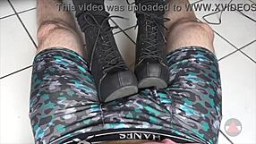 Asian beauty wears boots while having sex with me