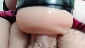 Chubby BBW Tranny Fucks Pocket Pussy Close Up And Cums