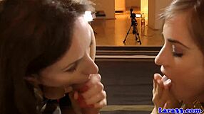 British milf enticingly shares cock with lucky eurobabe in glamour stockings