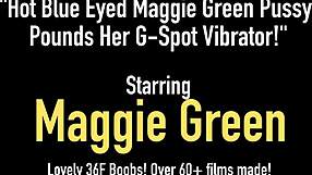 Hot blue eyed maggie green pussy pounds her g-spot vibrator