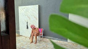 Ujel sem seksi sosedo pod prho na dvorišču po plaži