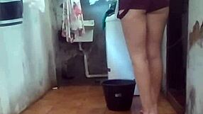 i recorded my maid hanging clothes in a playful way, showing her daily routine at home
