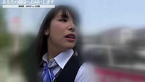 Asian babe gives blowjob and gets fucked