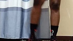 ebony beauty hints at explosive orgasm through intense fingering