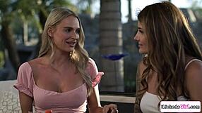 brunette lesbian strips then licks pussy with big tits bff!