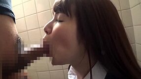 Asian babe gives blowjob and gets fucked