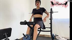 Intense Colombian Latina Whore with Tattoo Masturbates Using Dildo Toys in Gym Solo