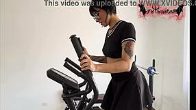 Intense Colombian Latina Whore with Tattoo Masturbates Using Dildo Toys in Gym Solo