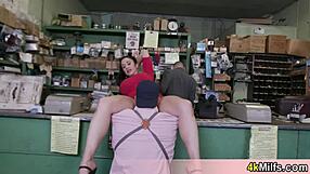 busty mature housewife sneaks quickie fuck in electronic shop