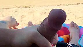 Detailed Blowjob And Handjob On Public Beach For Cum Swallow