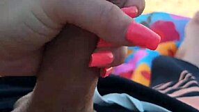 Detailed Blowjob And Handjob On Public Beach For Cum Swallow