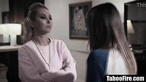 Can the lesbo stepdaughter prove she's gay by fucking stepmom and her boyfriend?