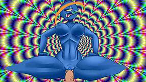 psychedelic slut rides in cowgirl position in anime hentai