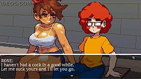 Muscular girl sucks cock after gym training in hentai game