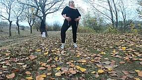 Hot milf with big tits gets public massage in the park.