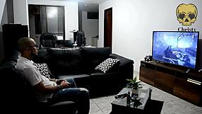 While Boyfriend Plays PS4, I Stroke His Cock And Deepthroat Him