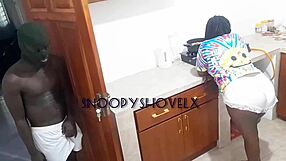 Horny Stepdad Fucks Ebony Maid While Making Dinner