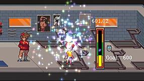 Muscular girl sucks cock after gym training in hentai game