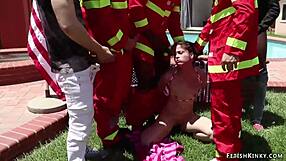 Firefighters Dominate American Slut In Double Penetration