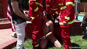 Firefighters Dominate American Slut In Double Penetration