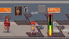 Muscular girl sucks cock after gym training in hentai game