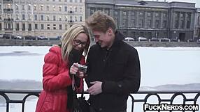 Hot Blonde's Intense Passion In Glasses