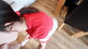 young wife sneaks blowjob to neighbor, taking cum on face