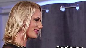 Hottie receives cum load on face and consumes it