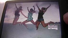 On a sunny Florida beach, shy first-time flashers reveal their tits in public outdoor exposure.