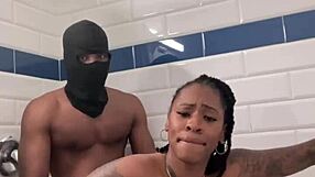 Big natural tits bouncing while being fucked in the asshole in the shower