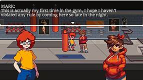 Muscular girl sucks cock after gym training in hentai game