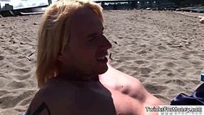 Cute blonde twink gets naked for hardcore gay blowjob and sex