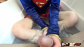 Supergirl saves the day and receives an orgasm in the shower