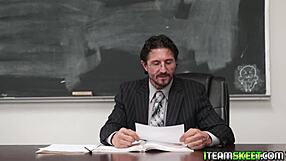 In the classroom, Jade Amber eagerly blows her teacher's big cock.